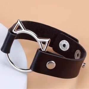 Black Leather Cat Ear Ring Bracelet